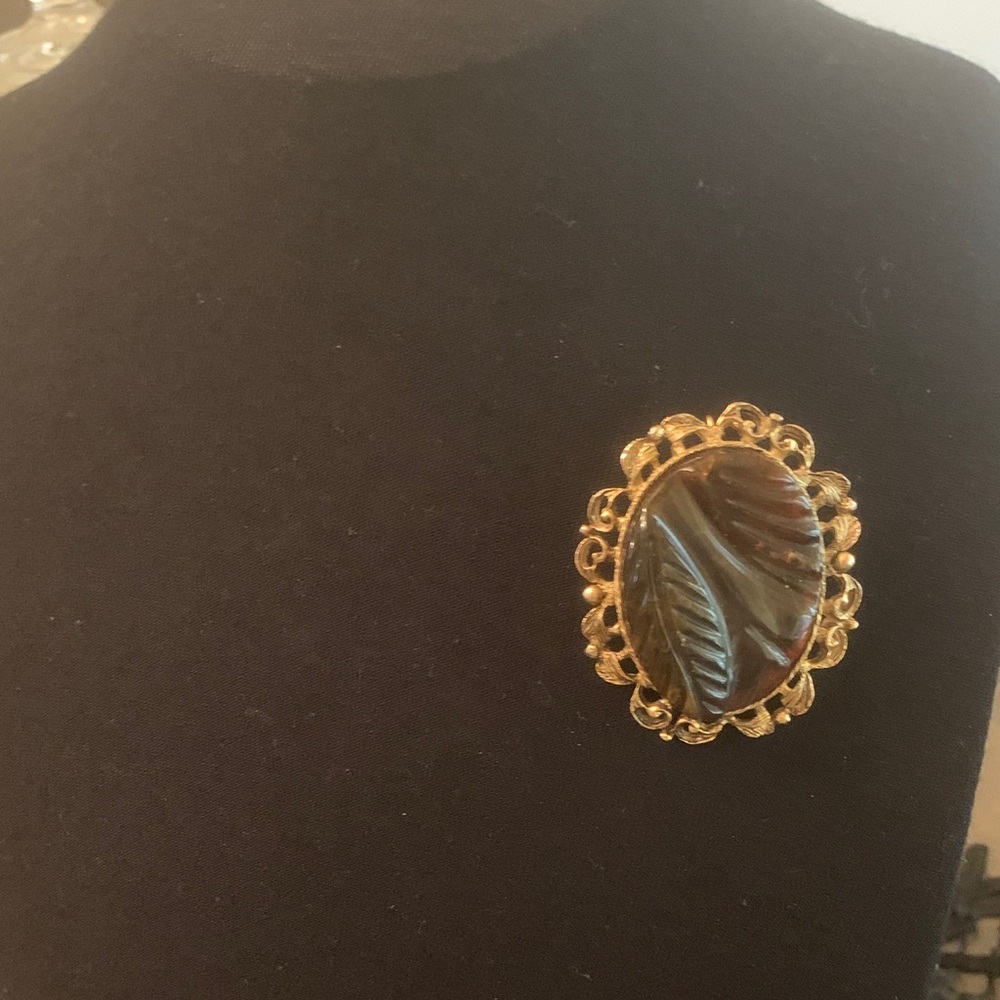 Elegant Gold and Brown Leaf Brooch